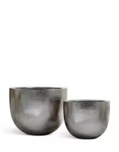 Кашпо TREEZ Effectory, Низкая конус-чаша, Стальное серебро