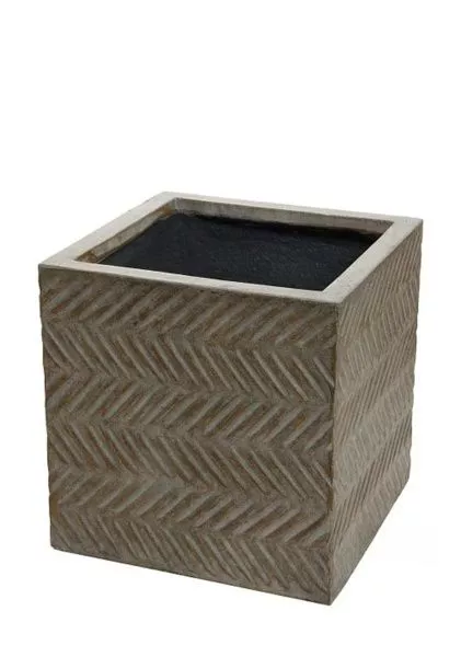 Кашпо Nobilis Marco "Fishbone fossil wood Cube" (файкостоун), 30х30хH30 см