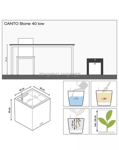 Кашпо LECHUZA CANTO Stone low 40х40 см
