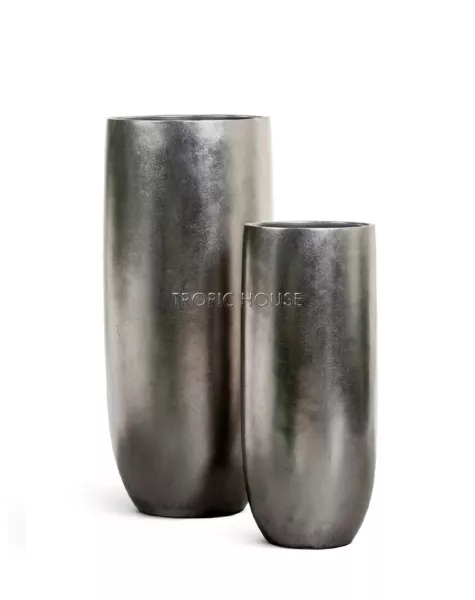 Кашпо TREEZ Effectory, Высокий округлый конус, Стальное серебро