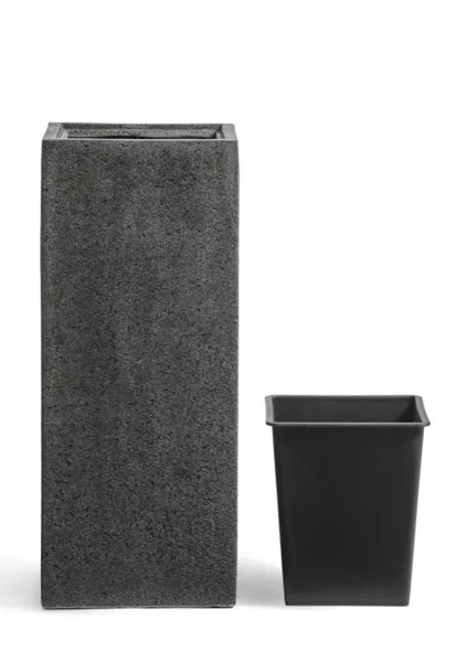 Кашпо TREEZ Effectory, Stone, Высокий куб, Тёмно-серый камень