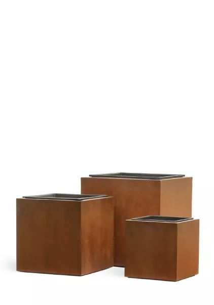 Кашпо TREEZ Effectory, Corten Steel, Куб, Бархатистая окись