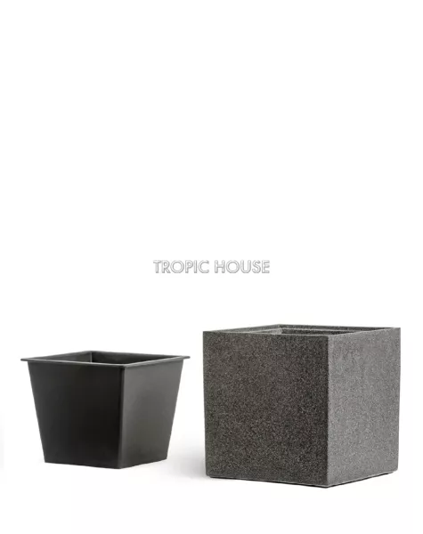 Кашпо TREEZ Effectory, Куб, Тёмно-серый камень