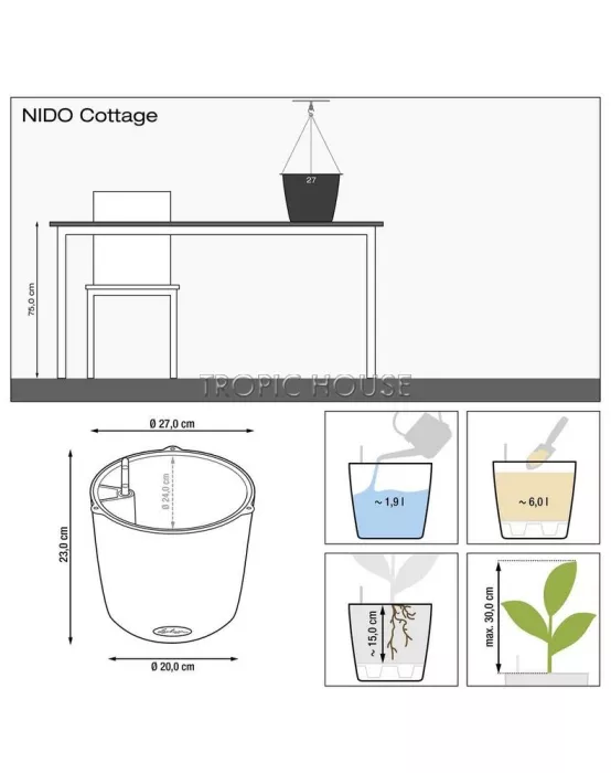 Кашпо подвесное LECHUZA NIDO Cottage 27х23 см