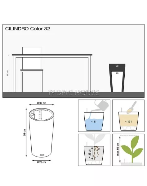 Кашпо LECHUZA CILINDRO Color 32х56 см