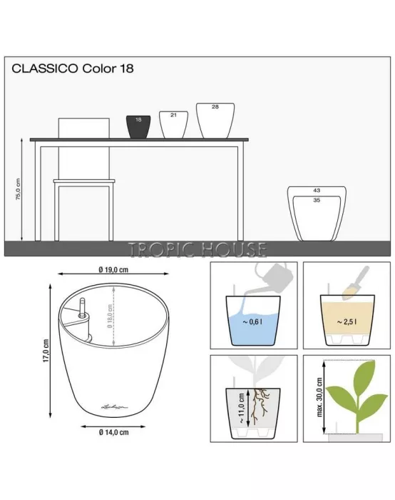 Кашпо LECHUZA CLASSICO Color 18х17 см