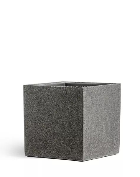 Кашпо TREEZ Effectory, Куб, Тёмно-серый камень