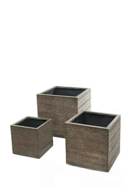 Кашпо Nobilis Marco "Fishbone fossil wood Cube" (файкостоун), 40х40хH40 см