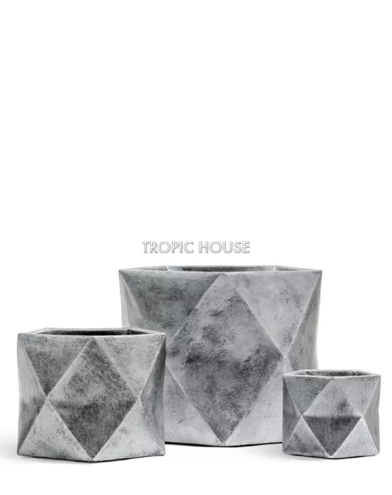 Кашпо TREEZ ERGO, Многогранник, Состаренное серебро