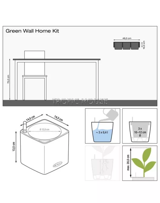 Кашпо LECHUZA ЗЕЛЕНАЯ СТЕНА Home Kit Glossy 14х13.5 см