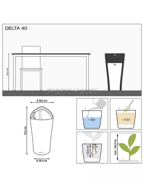 Кашпо LECHUZA DELTA 40х75 см