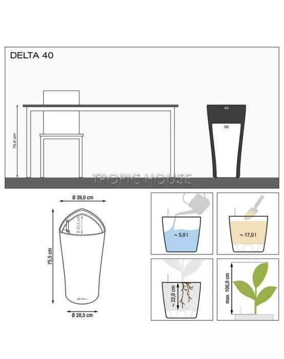 Кашпо LECHUZA DELTA 40х75 см