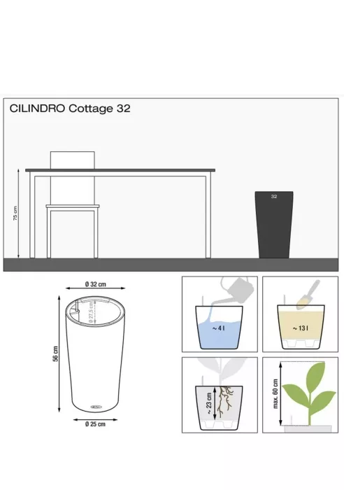 Кашпо LECHUZA Cilindro Cottage 23х41 см