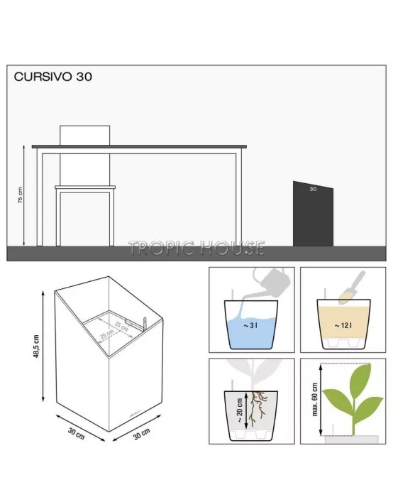Кашпо LECHUZA CURSIVO 30х49 см