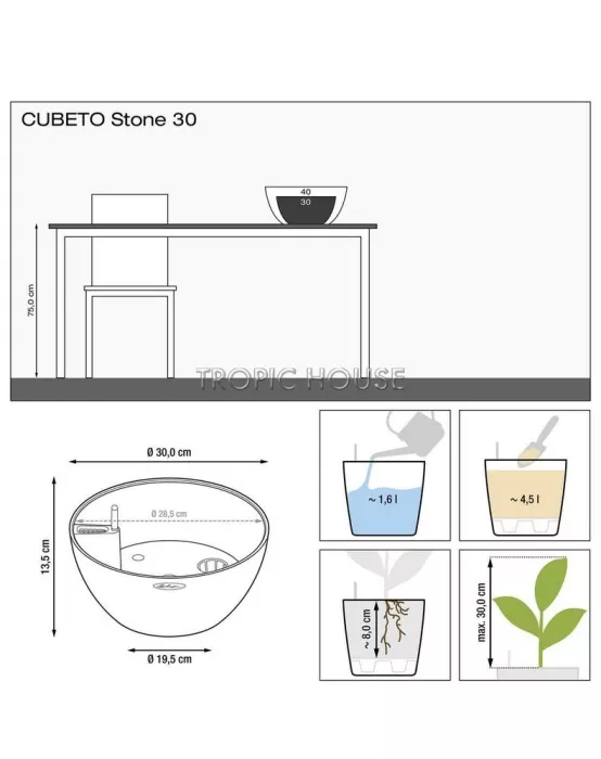 Кашпо LECHUZA CUBETO Stone 30х13 см