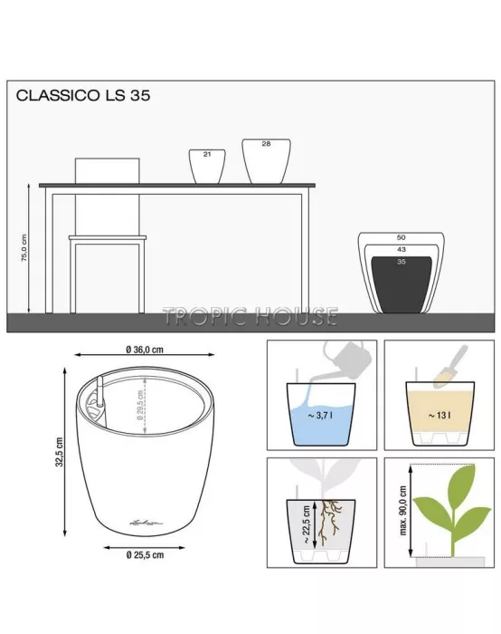 Кашпо LECHUZA CLASSICO LS 35х33 см