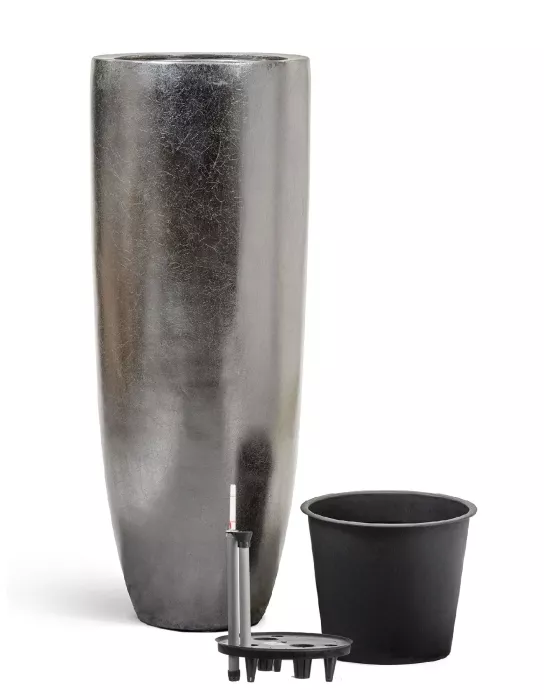 Кашпо TREEZ Effectory, Высокий конус, Стальное серебро