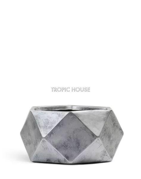 Кашпо TREEZ ERGO, Низкая чаша, Состаренное серебро