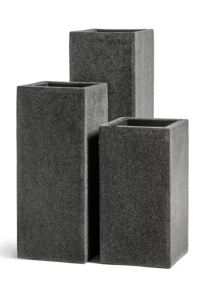 Кашпо TREEZ Effectory, Stone, Высокий куб, Тёмно-серый камень