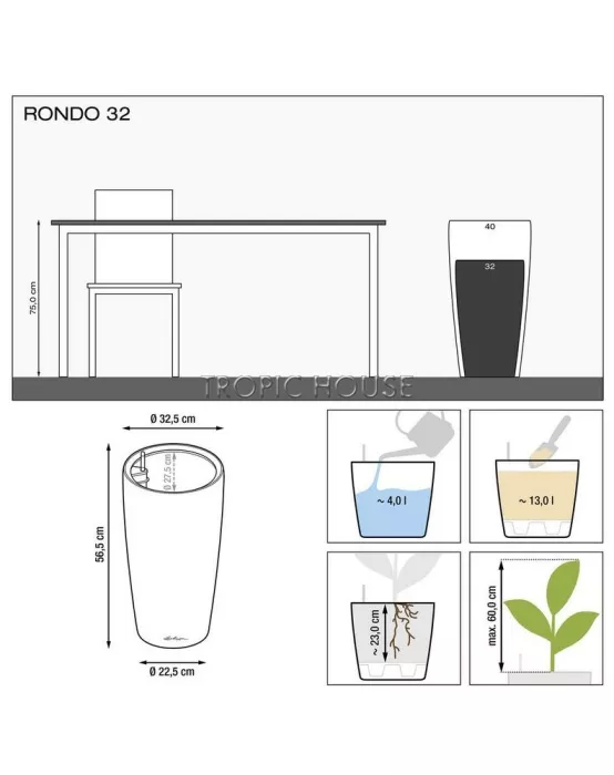 Кашпо LECHUZA RONDO 32х56 см
