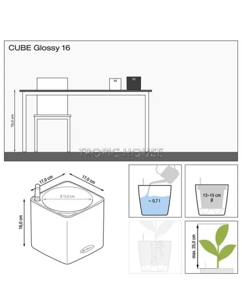 Кашпо LECHUZA CUBE Glossy 16х16 см