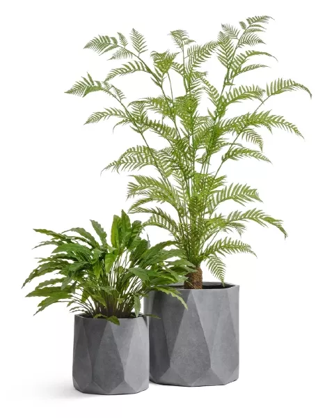 Кашпо TREEZ ERGO, Цилиндр-многогранник, Светло-серый камень