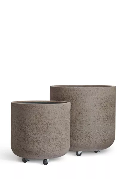 Кашпо TREEZ ERGO, Цилиндрическая чаша на колёсиках, Песок серый беж