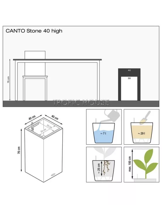 Кашпо LECHUZA CANTO Stone high 40х76 см