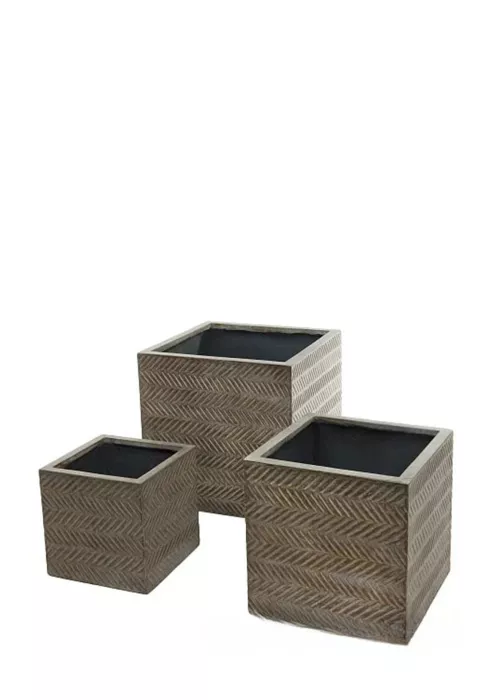 Кашпо Nobilis Marco "Fishbone fossil wood Cube" (файкостоун), 40х40хH40 см