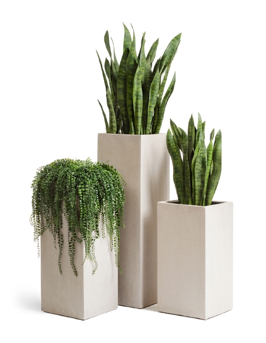 Кашпо TREEZ Эффектори Бетон Высокий куб Белый песок в-60 см, 31х31 см 1/1