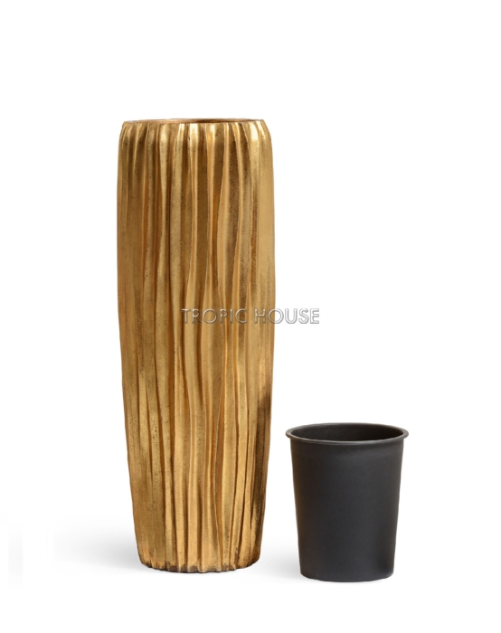 Кашпо TREEZ Эффектори Металл Высокий конус Дизайн Вэйв Сусальное золото в-75 см, д-34 см 1/1