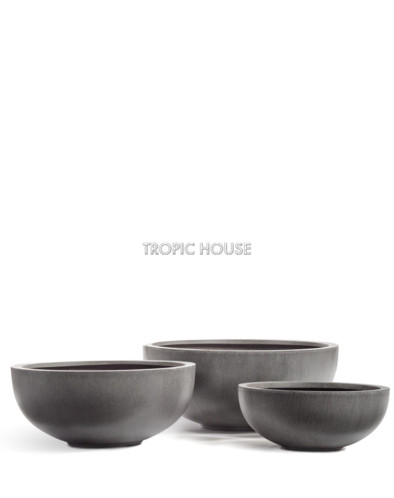 Кашпо TREEZ Эффектори Бетон Низкая сферическая чаша Тёмно-серый бетон д-50 см, в-20 см