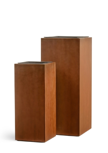 Кашпо TREEZ Effectory, Corten Steel, Высокий куб, Бархатистая окись