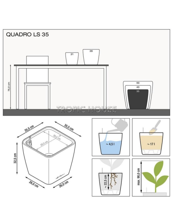 Кашпо LECHUZA QUADRO LS 35х33 см
