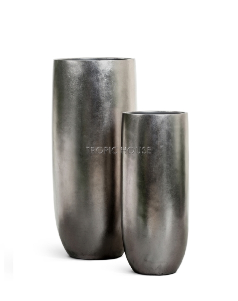 Кашпо TREEZ Effectory, Высокий округлый конус, Стальное серебро