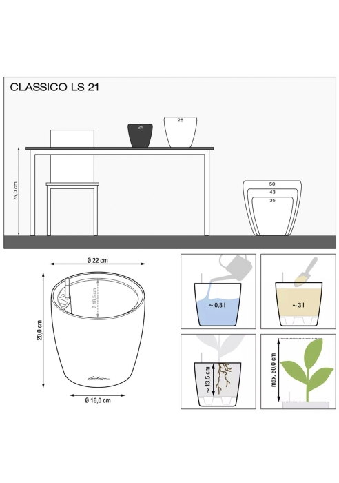Кашпо LECHUZA CLASSICO Color LS 21х20 см