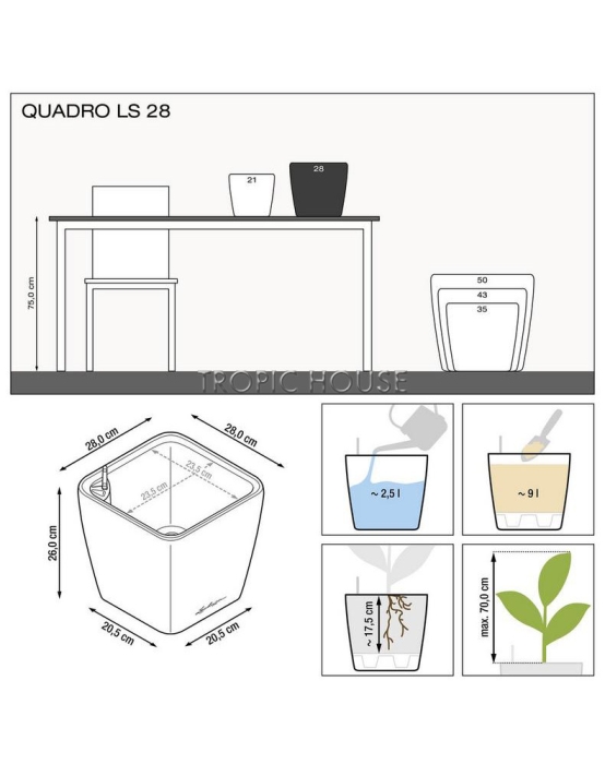 Кашпо LECHUZA QUADRO LS 28х26 см