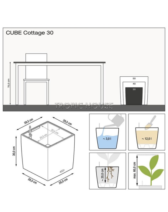 Кашпо LECHUZA CUBE Cottage 30х30 см