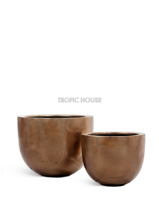 Кашпо TREEZ Эффектори Металл Низкая конус-чаша Тёмное матовое золото в-37, д-46 см