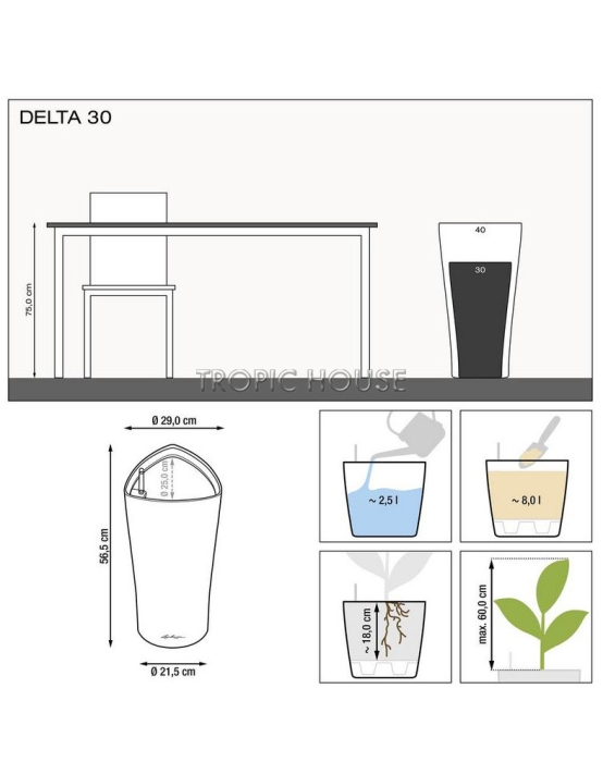 Кашпо LECHUZA DELTA 30х56 см