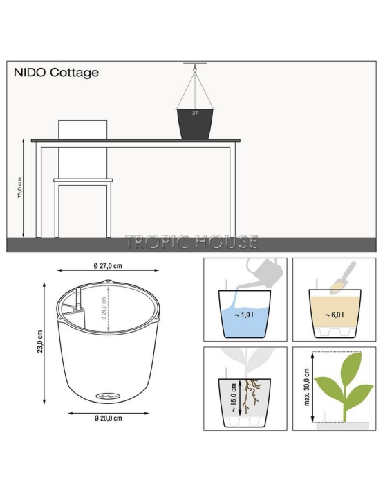 Кашпо подвесное LECHUZA NIDO Cottage 27х23 см