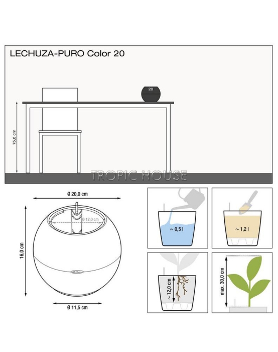 Кашпо LECHUZA PURO Color 20х16 см