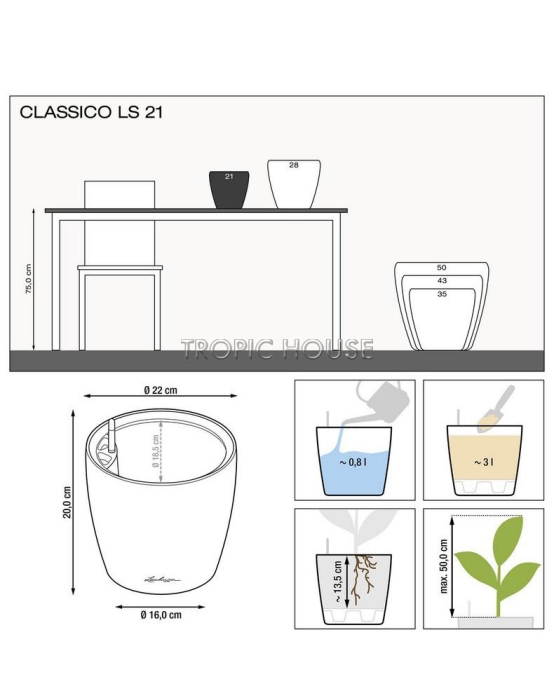 Кашпо LECHUZA CLASSICO LS 21х20 см