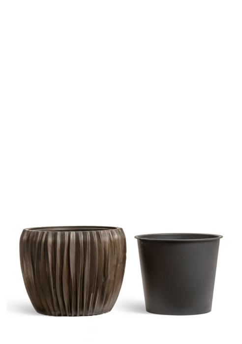 Кашпо TREEZ Эффектори Металл Чаша Дизайн Вэйв Чернёная бронза в-32, д-38 см