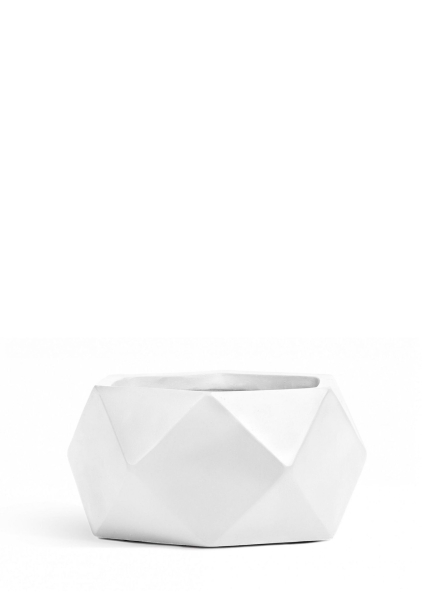 Кашпо TREEZ ERGO, Rombo, Низкая чаша-многогранник, Белый камень