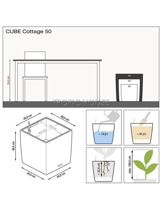 Кашпо LECHUZA CUBE Cottage 50х50 см