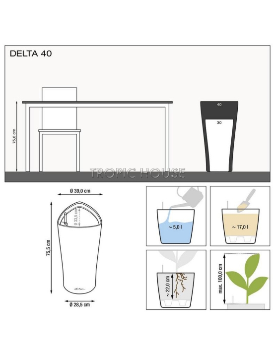 Кашпо LECHUZA DELTA 40х75 см