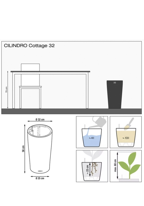 Кашпо LECHUZA Cilindro Cottage 23х41 см