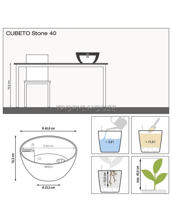 Кашпо LECHUZA CUBETO Stone 40х18 см