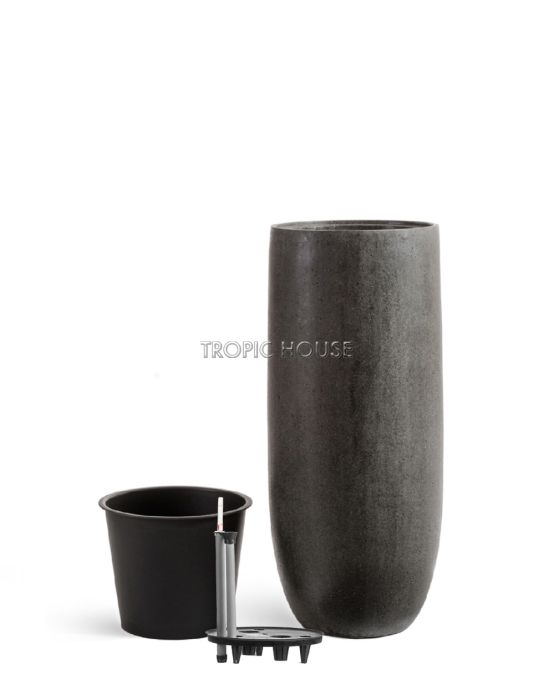 Кашпо TREEZ Эффектори Стоун Высокий округлый конус Тёмно-серый камень в-72 см, д-29 см